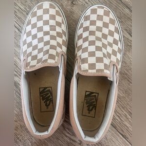 Tan, checkered Vans